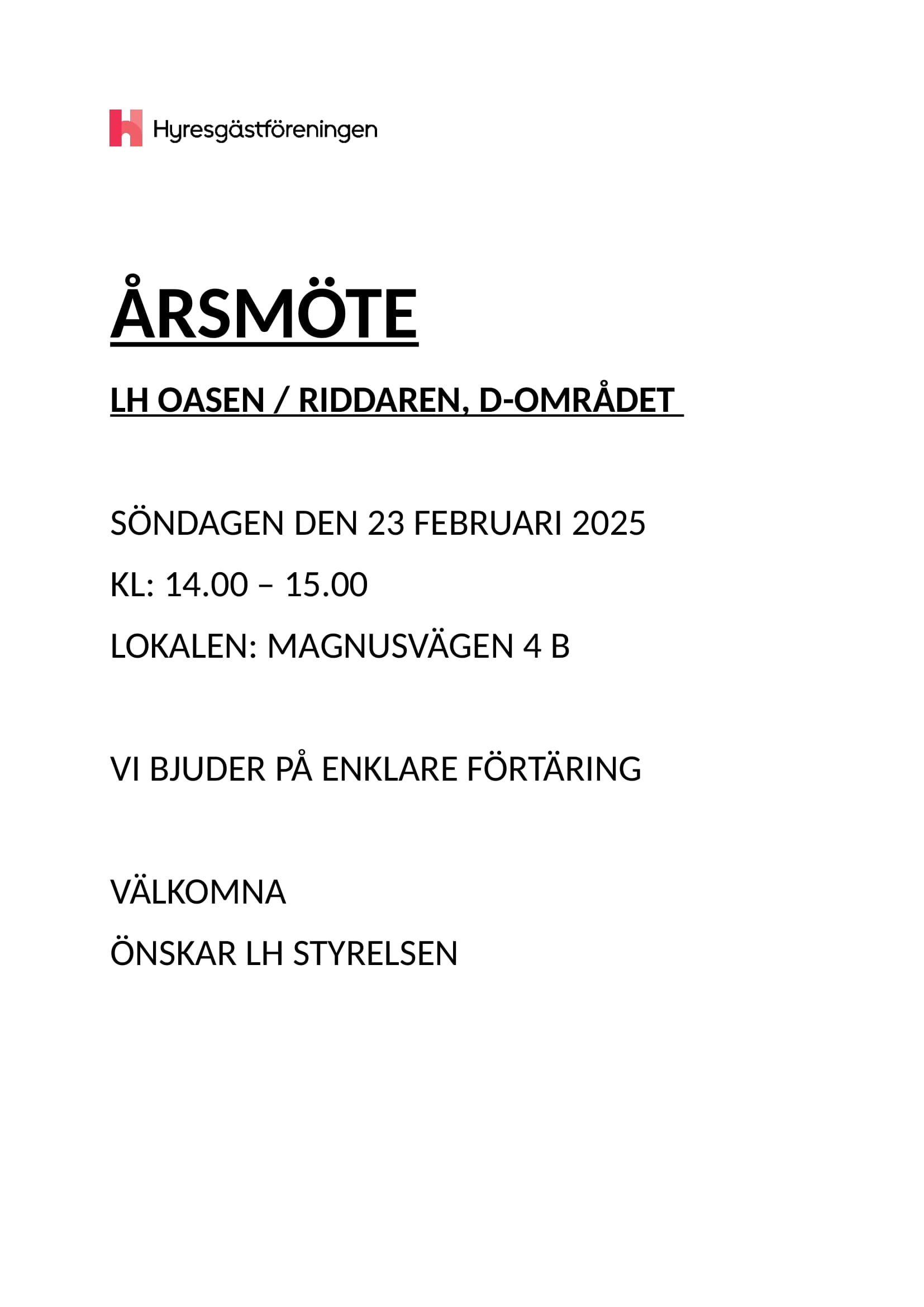 Årsmöte OASEN RIDDAREN D OMRÅDET den 23 FEB 2025 1